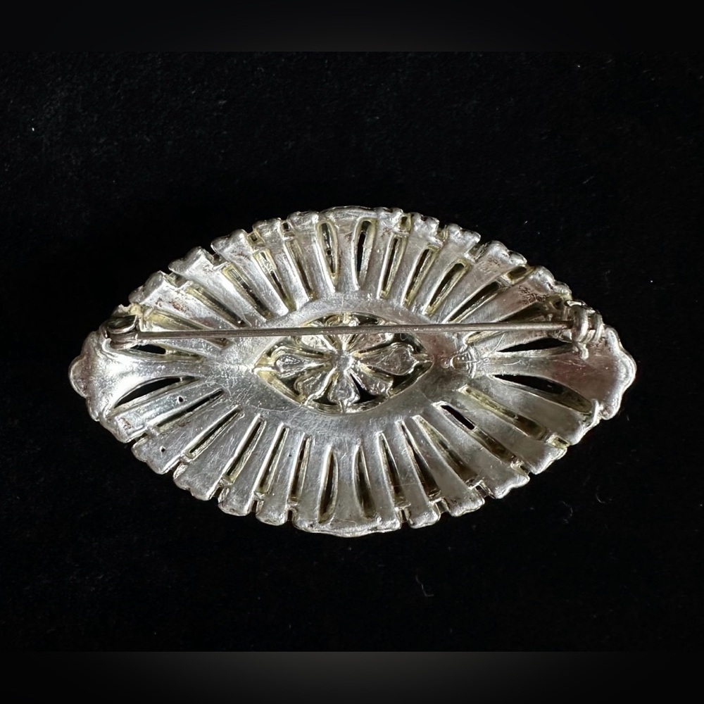 ANTIQUE SINGER & KANTOR LB MARKED CRYSTAL ARTDECO DIAMOND RHINESTONE OVAL BROOCH - Picture 7 of 8
